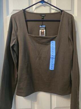 Express Women's Long Sleeve Squareneck Top in Brown